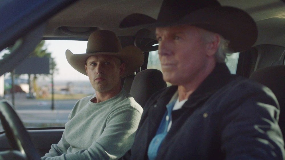 Caleb and Tim sitting in Tim's truck on Heartland episode 1611